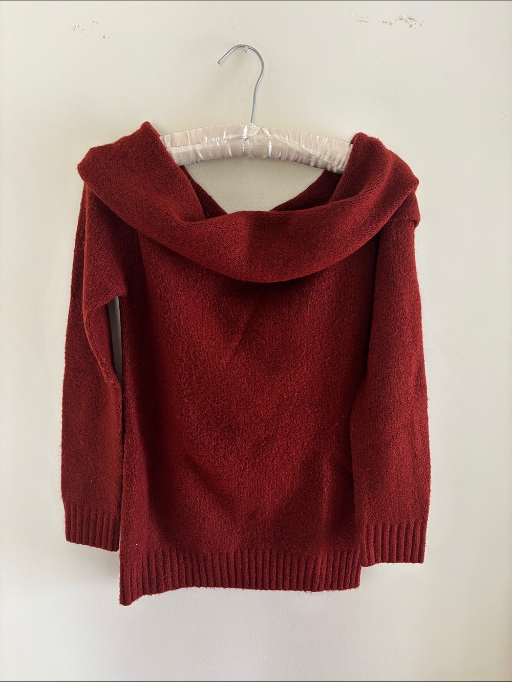 Forever 21 Off-Shoulder Fold-Over Sweater in Deep Wine
